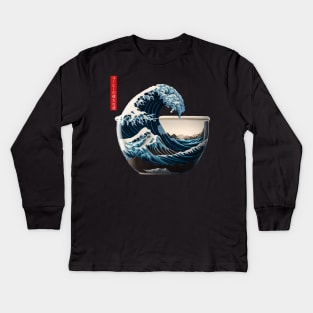 The Great Wave of Coffee Kids Long Sleeve T-Shirt